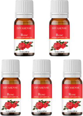 Divasense Rose Aroma Oil, Diffuser, Diffuser Set, Refill 10ml each Aroma Diffuser Oil/ Burner Oil, pack of 5 Freshener Fragrance(5 x 10 ml)
