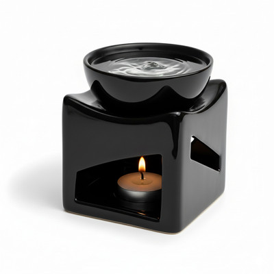 Floryn decor Scented Diffuser Set Ceramic Oil Burner Diffuser for Home & Office | Aroma Oil Burner with Tealight Candle Black(100 ml)