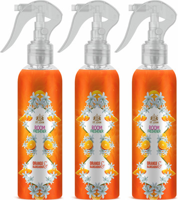 ST-JOHN Room Freshener | Long Lasting Fragrance | Orange & Rajnigandha | Combo Pack of 3 Car Freshener Spray Room Freshener Spray Orange & Rajnigandha (Pack of 3) Long Lasting Fragrance(3 x 250 ml)