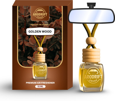 AroDrift Golden Wood Aroma Oil, Diffuser Set, Refill Premium Hanging Car Perfume Pack Of 1 Golden Wood Last Up to 30 Days Car Accessories Natural Essential Fragrance Oils in Glass Bottle with Wooden Diffuser Lid 15ML(15 ml)