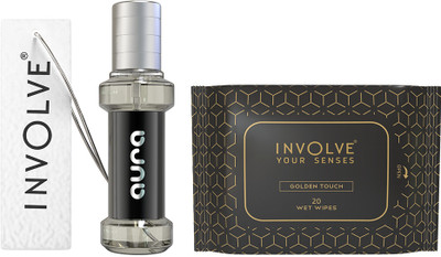 Involve Element Aura Car perfume with Facial Wipes -Golden Touch -20 N-Combo Car Freshener Spray Element Aura Car perfume with Facial Wipes -Golden Touch -20 N-Combo Car Air Freshener | Car Accessories interior |Car Accessories interior car perfumes and fresheners(1 Units)