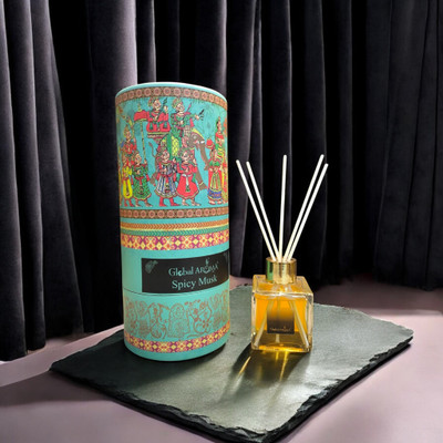 GLOBAL AROMA Reed Diffuser Set Spicy Musk Fragrance Diffuser Set CUBE-SPICYMUSK-100ML-W-FIBER(100 ml)