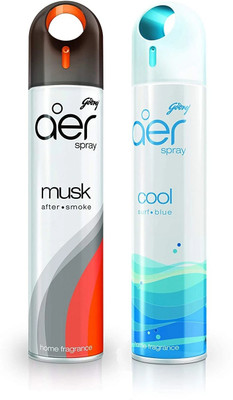 Godrej Aer Freshener Musk After Smoke & Cool Surf Blue-Home & Office|Pack of 2(240 ml each) Spray Musk After Smoke & Cool Surf Blue(2 x 240 ml)