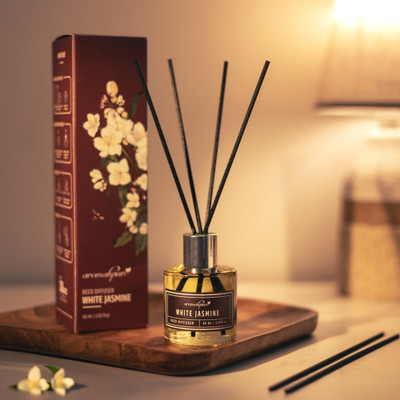 Aromahpure Reed Diffuser with 6 Fiber Reed Sticks | Jasmine Room Air Freshener For Home Diffuser Set REED-DIFFUSER(60 ml)