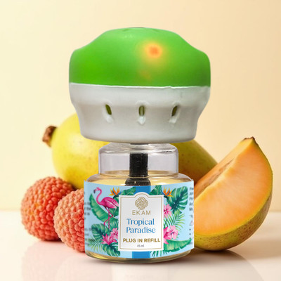 Ekam Tropical Paradise Scented Plug In Air Freshener Kit Automatic Spray Tropical Paradise Scented Plug In Air Freshener Kit With 45 ml Refill| Lasts up to 60 days| Used For Aromatherapy, Stress Relief And Relaxation(45 ml)