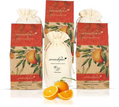Aromahpure Premium Car Perfume Fragrance Flakes - Citrus Charm|Luxury Car Air Freshener Car Freshener Diffuser FLAKES(3 x 50 g)