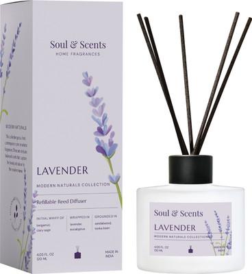 Soul & Scents Lavender Diffuser Get 6 Fiber Stick Natural Fragrance & Smokeless Room Freshener Diffuser Set LAVENDER REED DIFFUSER(120 ml)