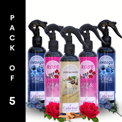 CABRESE Indigo, Rose, Indigo, Rose, Sandalwood Car Freshener Spray Black bottle packaging premium room freshener(5 x 250 ml)