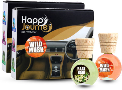 HAPPY JOURNEY Wooden Diffuser, Hanging, Dashboard, Wild musk + Raat Rani Car Freshener Diffuser Car Air Freshener(2 x 15 ml)