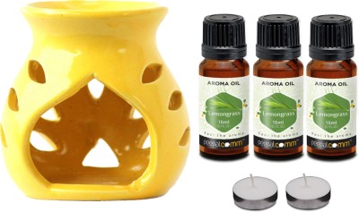 PeepalComm Premium Ceramic Yellow Oil Burner Diffuser With 2 candles + 3 15ml Lemon Grass Aroma Oil, Diffuser Set(45 ml)