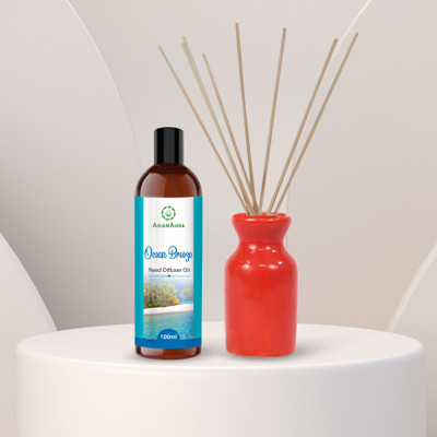 Asian Aura Ocean Breeze Diffuser Set Round Pot Reed Diffuser with Aroma Oil Ocean Breeze Fragrance(100 ml)