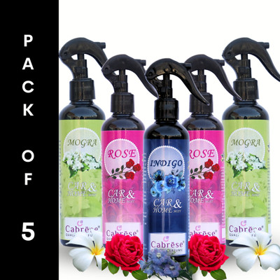 CABRESE Indigo, Rose, Mogra, Rose, Mogra Spray Black bottle packaging premium room freshener(5 x 250 ml)
