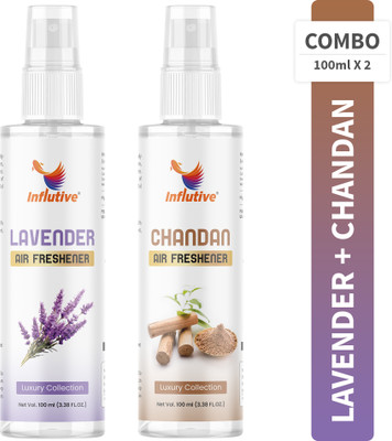 Influtive Air Freshener natural and Original Chandan & Lavender, For Home,Car & Office Spray Air Freshner(2 x 100 ml)
