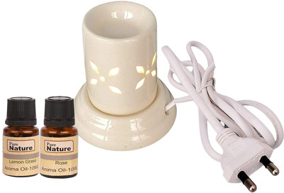 LANDSLIDE Ceramic Electric Aroma Diffuser, for Home & Decor, Off White, Aroma Oil Rose & LG Diffuser Set PSI-MINIELECTRIC-WHITE10MLRS&LG(10 ml)