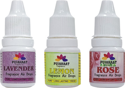 Pujahaat Rose, Lavender, Lemon Aroma Oil, Potpourri, Refill, Fridge Freshener lavender rose lemon air drops(3 x 5 ml)