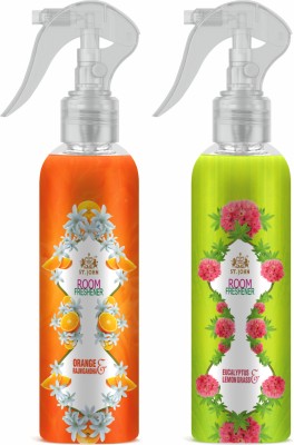 ST-JOHN Room Freshener | Long Lasting Fragrance | Orange Rajnigandha | Eucalyptus Lemongrass | Combo Pack Of 2 Spray(2 x 250 ml)