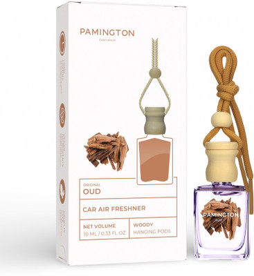 PAMINGTON Oud (Oudh) Car Air Freshener Car Freshener Diffuser Hanging Car Perfume Pod with Premium Fragrance Oils, Glass Bottle with Wooden Cap(10 ml)