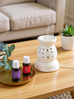 Asian Aura Electric Aroma Diffuser Set Round Shape Burner Diffuser Set Electric Aroma Diffuser Set Round Shape Burner (Fragrance: Rosy Romance, English Lavender)(10 ml)