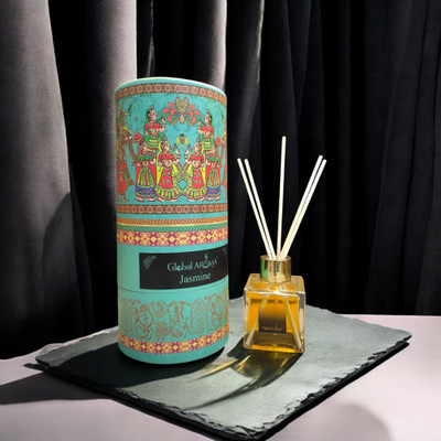 GLOBAL AROMA Reed Diffuser Set Jasmine Fragrance Diffuser Set CUBE-JASMINE-100ML W-FIBER(100 ml)
