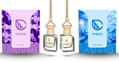 Airganic Combo: Lavender & Snow Smog Essential Oils in Glass Bottle with Diffuser Lid Car Freshener Diffuser Aroma Combo Offer : Lavender & Snow Smog |Aroma with Essential Oils in Glass Bottle with Wooden Diffuser Lid|Car Freshners|Premium Car perfume| Car Hanging Accessories| Car Accessories Interi