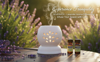 DEVERAUX LAVENDER, LEMON GRASS Diffuser Set CERAMIC BALL SHAPE WHITE ELECTRIC OIL DIFFUSER FOR HOME FRAGRANCE (WITH 02 PC 10 ML AROMA OIL LAVENDER & LEMON GRASS)(20 ml)