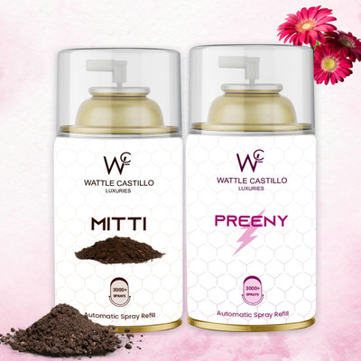 Wattle Castillo Rainy Mitti The smell of rain on dry Earth, And RichwayImported Refill, Automatic Spray 265ml Air Freshener Refilled(2 x 265 ml)