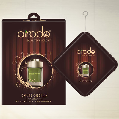 AIRODO Oud Gold Diffuser Luxury Car Hanging Air Freshener | Lasts Up to 30 Days | Car Accessories(10 g)