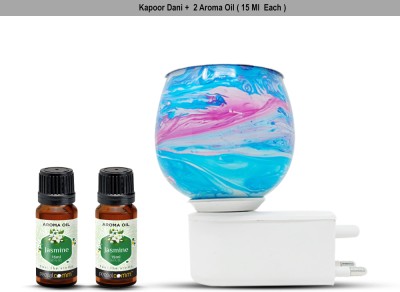 PeepalComm Marble Printed Electric Kapoor Dani Camphor Diffuser Lamp with 2 15ml Jasmine Aroma Oil, Diffuser Set(1 Units)