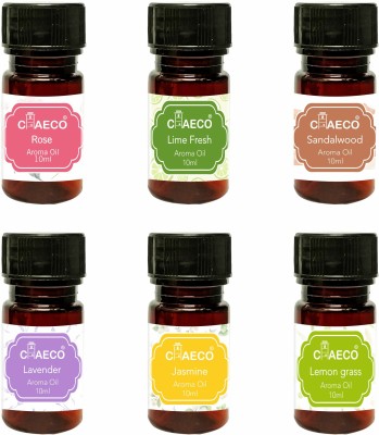 Asian Aura Lavender, Rose, Jasmine, Lime, Lemon Grass, Sandal Wood Aroma Oil(6 x 10 ml)