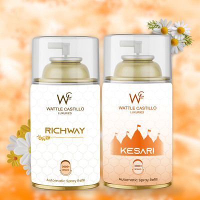 Wattle Castillo Luxuries Kesari Feel Temple Atmosphere, And Richway Room Fresheners Refill, Automatic Spray, Spray 265ml Air Freshener Refilled(2 x 265 ml)
