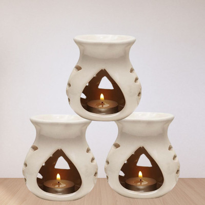 LANDSLIDE Ceramic 97 Aroma Burner, White (7.5 X 9.5 cm) Diffuser Set 97AROMA-BRNRWHITE-3PCS(3 x 30 ml)
