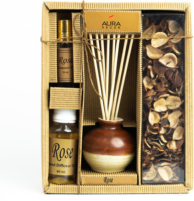 AuraDecor Rose Diffuser Set, Potpourri, Aroma Oil Reed Diffuser Gift Set with Potpourri & Fragrance, Reed Oil(60 ml)