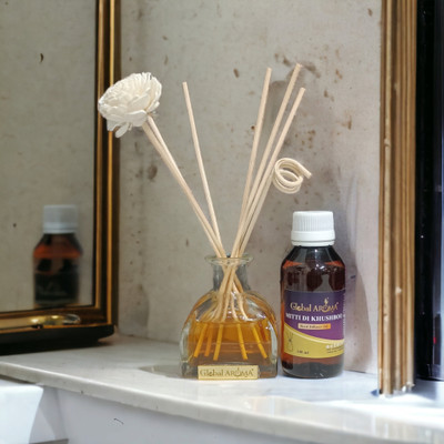 GLOBAL AROMA Mitti Di Khusbu Diffuser Set Miti Di Khusbu Reed Diffuser Set 100ML,Fragrance for Office, Home, Gym and Yoga | Mood Enhancer, Smoke Less Room Freshener for Home(100 ml)