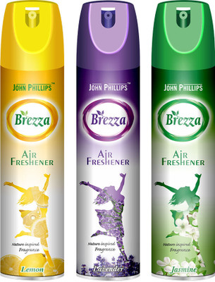 John Phillips LEMON & LAVENDER & JASMINE Car Freshener Spray Brezza LEMON, LAVENDER & JASMINE Air & Room Freshener 234 ml each(3 x 234 ml)