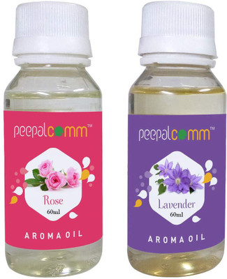 PeepalComm Highly Scented Pure Aroma Oils Rose & Lavender Aroma Oil 60 Ml Each Set Of 2 Aroma Oil Highly Scented Pure Aroma Essential Oils Rose & Lavender Aroma Oil 60 Ml Each Set Of 2 Aroma Oil (2 x 60 ml)(2 x 60 ml)