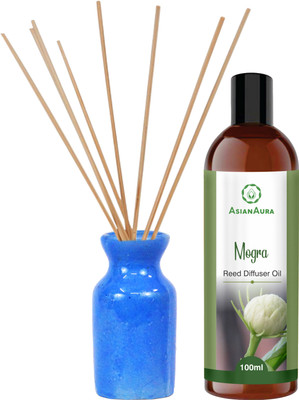 Asian Aura Mogra Diffuser Set Blue Pot Reed Diffuser with Aroma Oil Mogra Fragrance(100 ml)