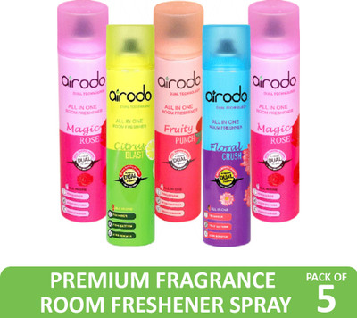 AIRODO Fruity Punch, Magic Rose, Citrus Blast, Floral Crush Premium Fragrance Room Freshener Car Freshener Spray Fruity Punch, Magic Rose, Citrus Blast, Floral Crush Premium Fragrance Room Freshener Spray (5 x 250 ml)(5 x 250 g)