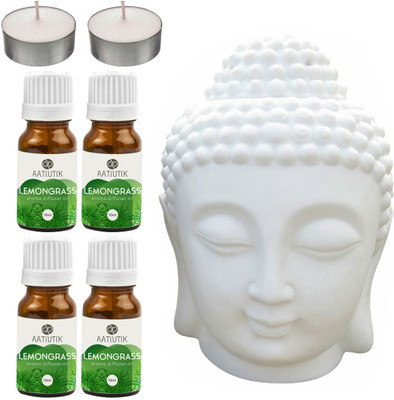 Aatiutik Lemongrass, Tlight Buddha Head Diffuser Set AT-2TL_TBUDDHA_4LG(7 x 5.71 ml)