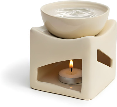 Floryn decor Scented Diffuser Set Ceramic Oil Burner Diffuser for Home & Office | Aroma Oil Burner with Tealight Candle Cream(100 ml)