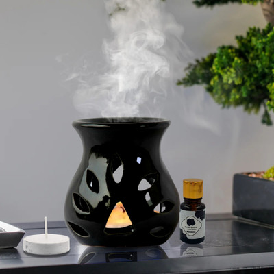 Home Delight Large Ceramic Black Diffuser With 10ml BlackRose Fragrance, One Tea Light Candle Diffuser Set HD-L-Diffuser-Black-BRose-01(3 x 1 Units)