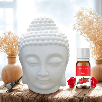 Divasense Electric Ceramic Buddha Diffuser Oil Burner Night Lamp scented oil diffuser Aroma Oil, Refill, Diffuser Set Electric white buddha diffuser(2 x 5 ml)