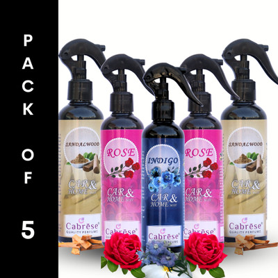 CABRESE Indigo, Rose, Sandalwood, Rose, Sandalwod Spray Black bottle packaging premium room freshener(5 x 250 ml)