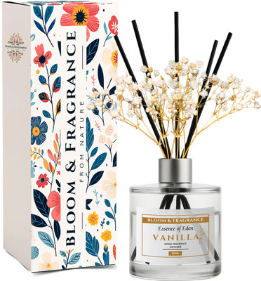 Bloom &Fragrance Vanilla Reed Diffuser Diffuser Set Vanilla Reed Diffuser | Free 4 Fiber Reed Sticks | Stress Relief & Aromatherapy | Long-Lasting, Smoke-Free Air Freshener for Home, Bedroom and Office | Ideal for Gifting(50 ml)