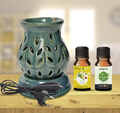 PeepalComm A8 Handcrafted Ceramic Electric Fragrance Diffuser Oil Burner With 20ml Aroma Oil, Diffuser Set, Refill A8 Green Round Electric Diffuser | Aroma Essential Oil Diffuser for Aromatherapy| Electric Night Lamp Aroma Oil Diffuser for Home Fragrance(Green) Round Shape Electric Aroma Diffuser Wi