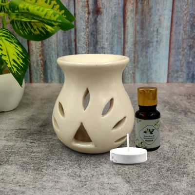 Home Delight Small Ceramic White Diffuser With 10ml Jasmine Fragrance, One Tea Lights Candles Diffuser Set, Aroma Oil Ceramic Aroma White Diffuser Burner with 10ml Jasmine fragrance & 1 Pcs Tea Lights Candles(3 x 1 Units)