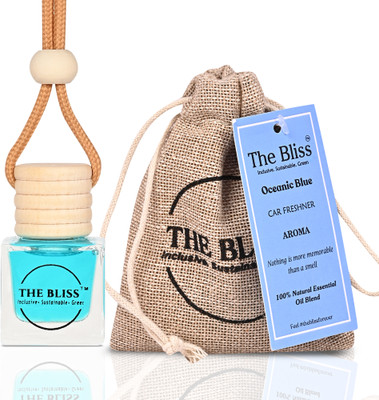 The Bliss Car Air Freshener in Glass bottle with Wooden Diffuser Lid (Oceanic Blue) Diffuser Car Perfume | Air Freshener with Essential Oils Long lasting Fragrance in Glass bottle with Wooden Diffuser Lid | Car Freshener 10ml (Oceanic Blue)(10 ml)