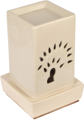 LANDSLIDE Ceramic Square Shape Electric, Burner 8 Inch White, With 40watt Bulb Diffuser PSI-SQUARE-WHITE-AROMABRNR-FC(150 ml)