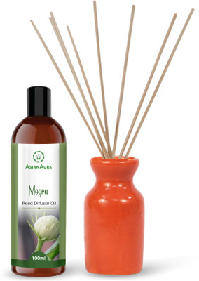 Asian Aura Mogra Diffuser Set Orange Pot Reed Diffuser with Aroma Oil Mogra Fragrance(100 ml)