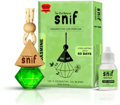 The Old Natural Jazzy Jasmine Car Freshener Diffuser Snif Diamond Hanging Car Perfume | Car Air Freshener with Refill Pack (Jazzy Jasmine 10ml + 15ml Refill Pack)(25 ml)