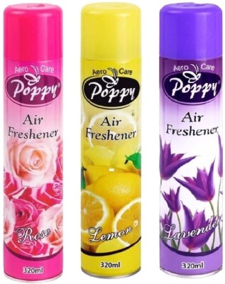 AEROCARE POPPY Rose, Lemon & Lavender Air Freshener Combo | A Wave of Freshness Spray(3 x 320 ml)